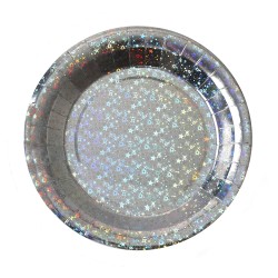 10 ASSIETTES RONDES SCINTILLANTES ARGENT 23 CM