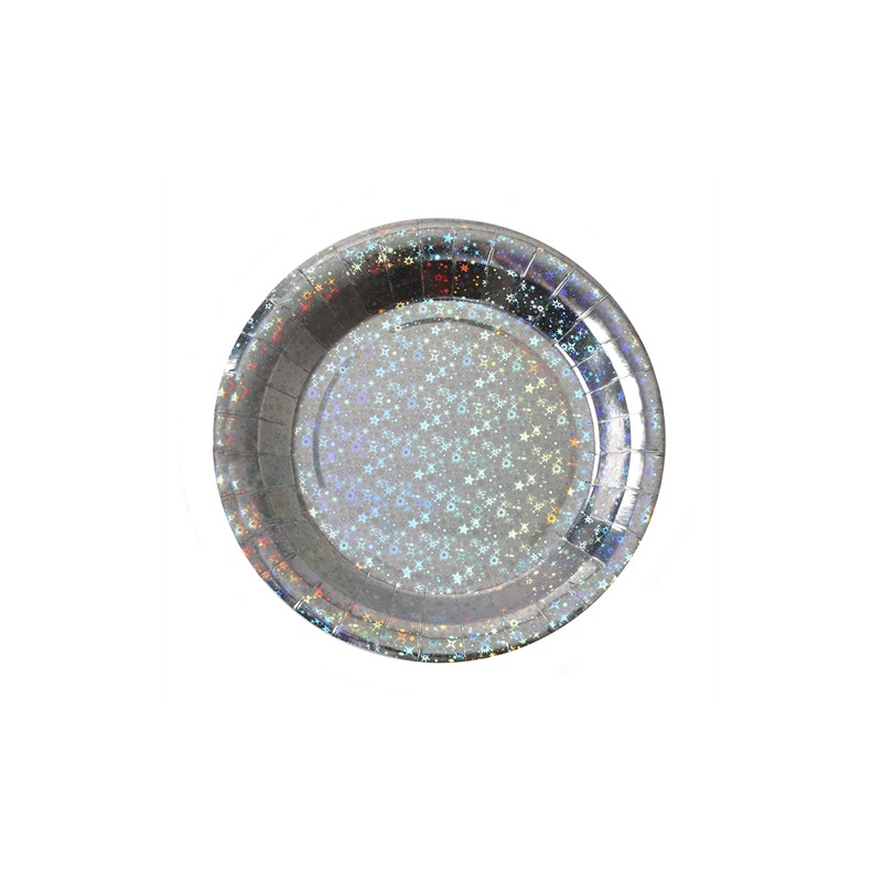 10 ASSIETTES RONDES SCINTILLANTES ARGENT 23 CM