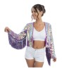 VESTE FEMME A SEQUINS ET MANCHES A FRANGES VIOLET IRISE TAILLE S