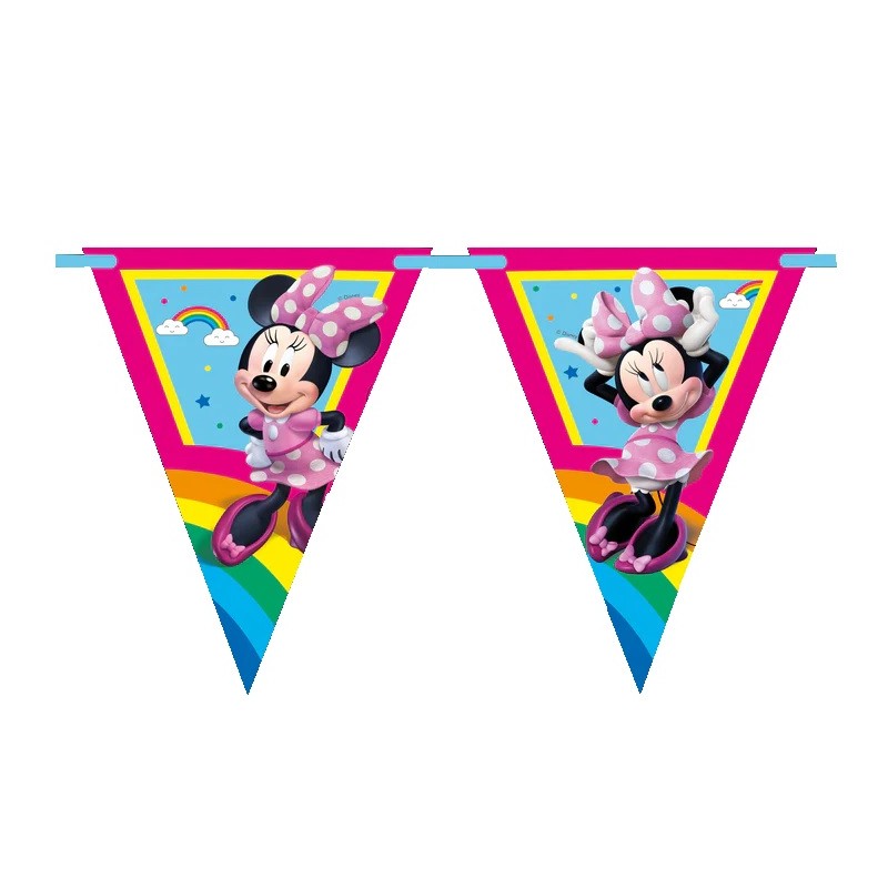 GUIRLANDE MINNIE ROSE ET ARC EN CIEL PAVILLONS EN PAPIER 2.30 METRES 