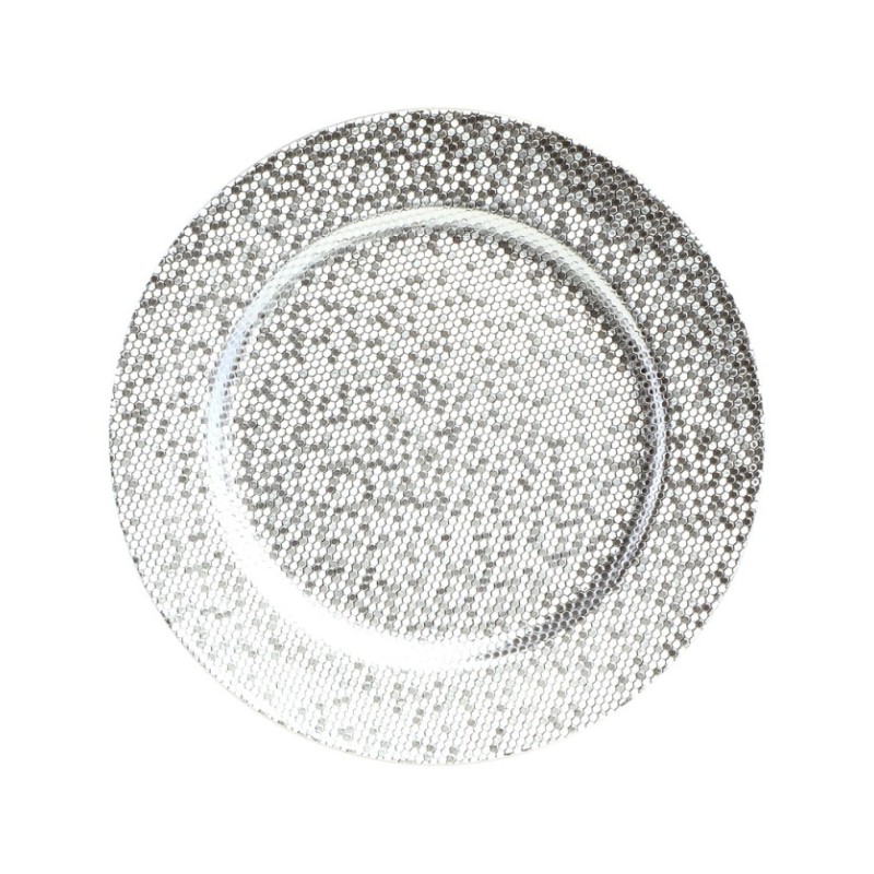 SOUS-ASSIETTE EFFET BOULE A FACETTES ARGENT DIAMETRE 33CM