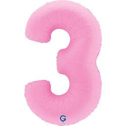 BALLON METALLIQUE CHIFFRE 3 ROSE SAKURA 102 CM 