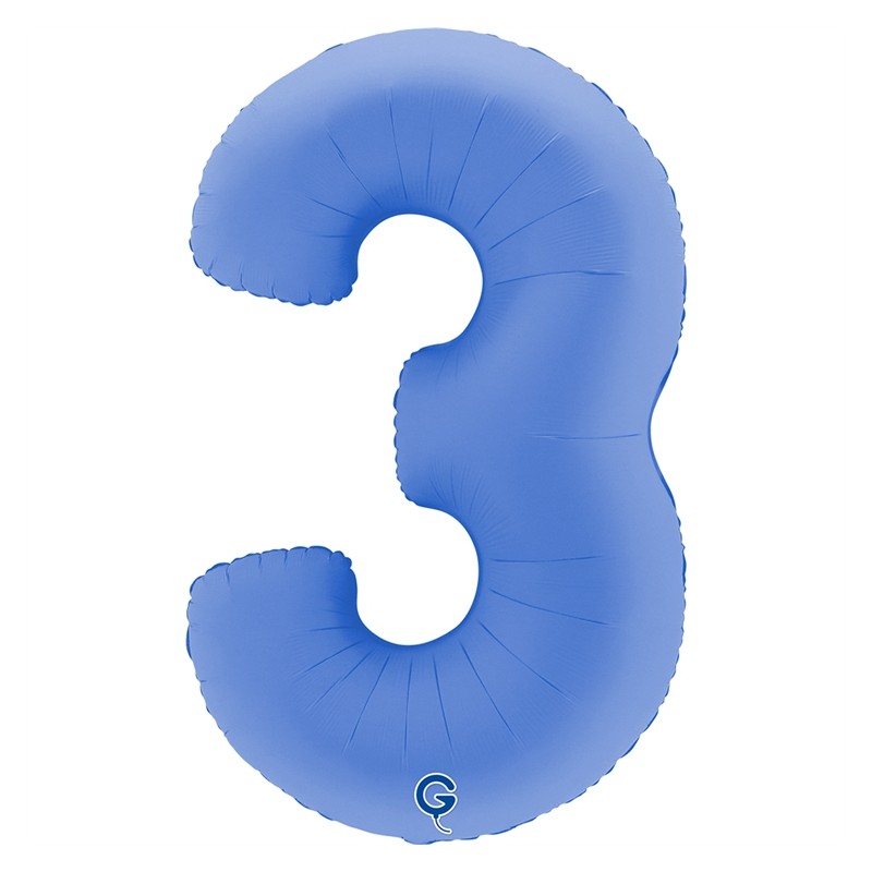 BALLON METALLIQUE CHIFFRE 3 BLEU LOTUS 102 CM 