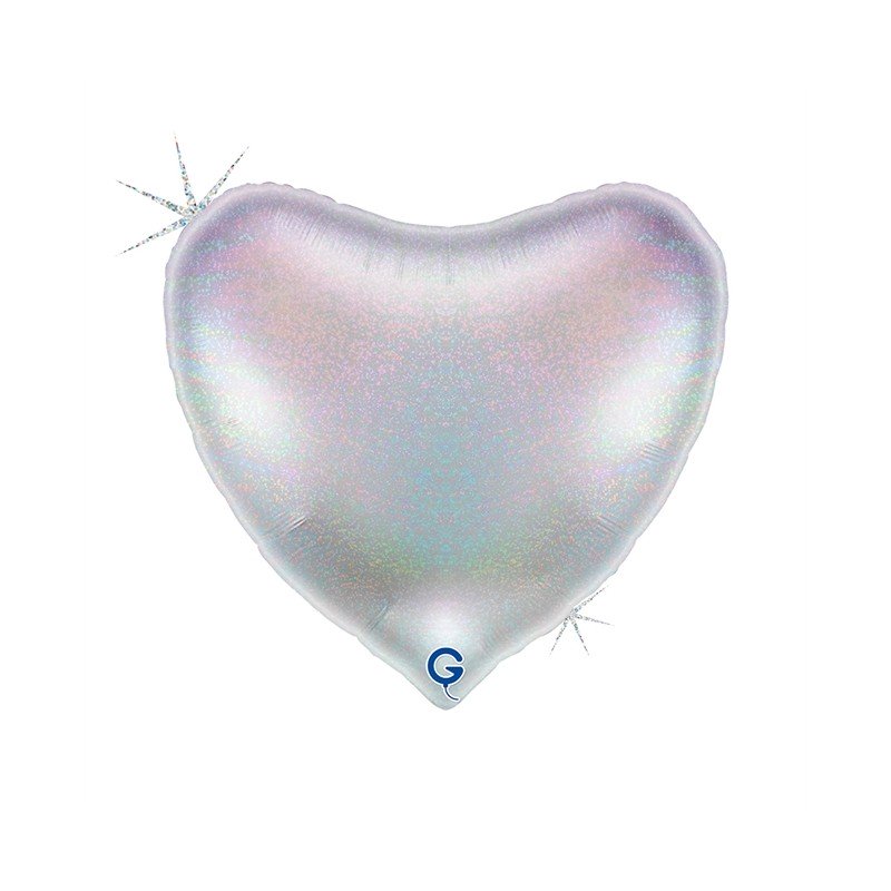 BALLON METALLIQUE COEUR ARGENT GLITTER 91 CM 36 "