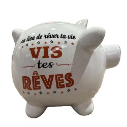 TIRELIRE COCHON BLANC "VIS TES RÊVES"