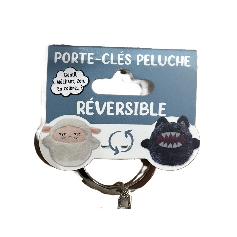 PORTE CLES PELUCHE REVERSIBLE MOUTON KAWAI / LOUP KAWAI