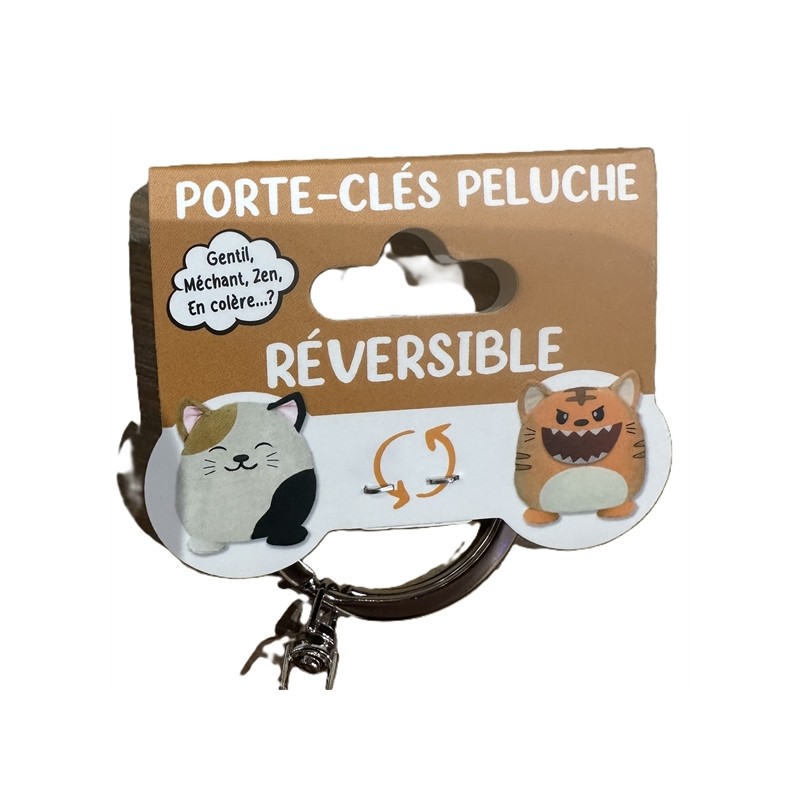 PORTE CLES PELUCHE REVERSIBLE CHAT KAWAI / TIGRE KAWAI