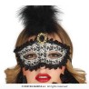 DEMI MASQUE LOUP NOIR DECO FLEURS OR AVEC PLUME CENTRALE POUR CARNAVAL