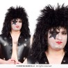 PERRUQUE PUNK ROCK NOIRE CHEVEUX LONGS ONDULES COURTS SUR LE HAUT