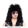 PERRUQUE PUNK ROCK NOIRE CHEVEUX LONGS ONDULES COURTS SUR LE HAUT