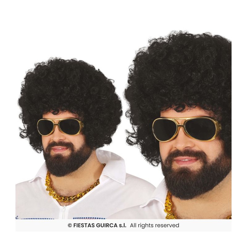 PERRUQUE ROCK KING CHEVEUX BOUCLES NOIRS