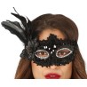 DEMI MASQUE LOUP MASQUE NOIR AVEC PLUME 
