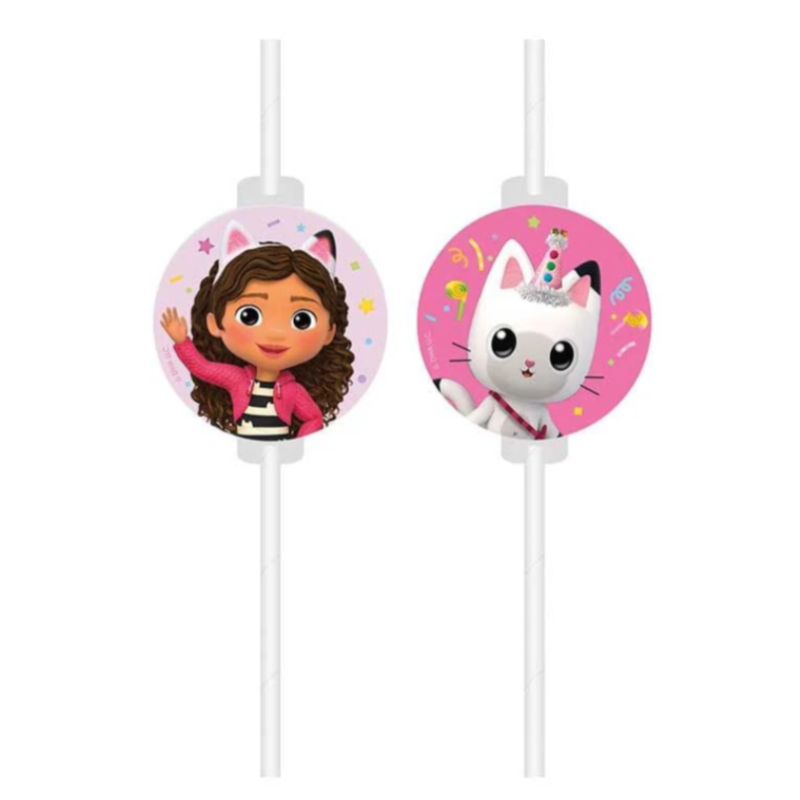 4 PAILLES AVEC MEDAILLON GABBYCHAT OU GABBY'S DOLLHOUSE 