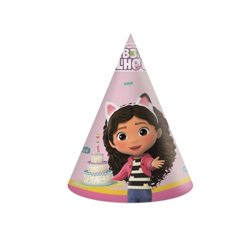 6 CHAPEAUX DE FETE PAPIER GABBYCHAT OU GABBY'S DOLLHOUSE 