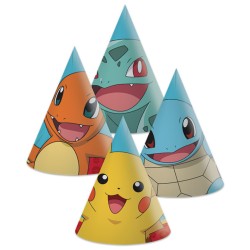 6 CHAPEAUX DE FETE PAPIER POKEMON GO ET PIKACHU EN COULEUR