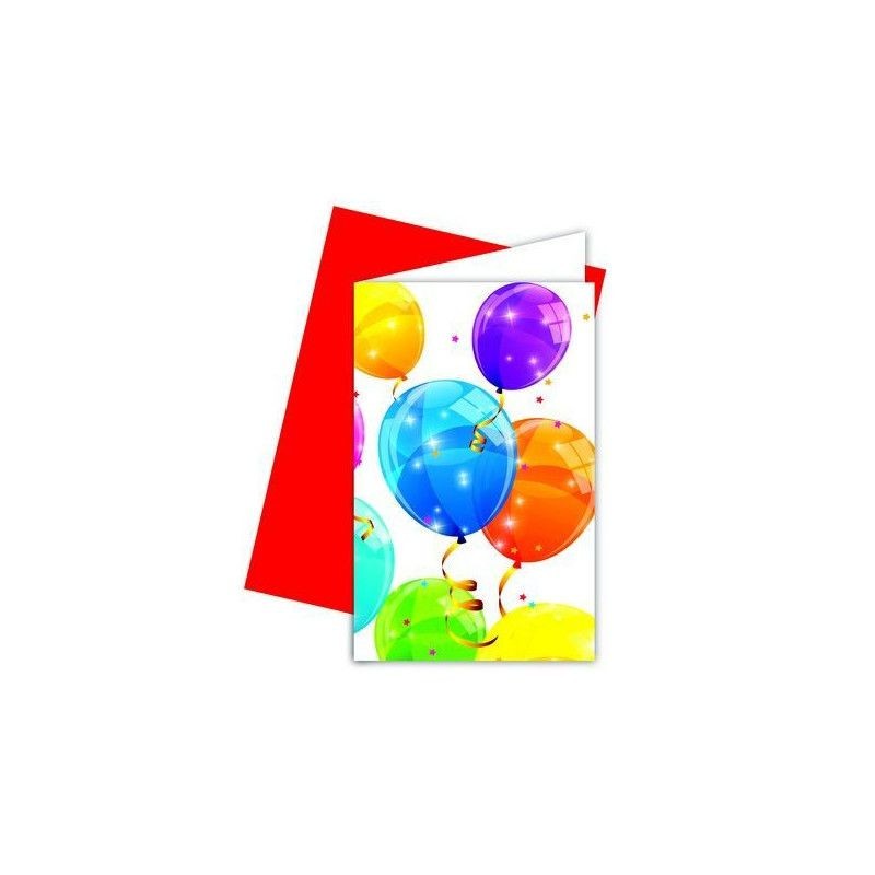 6 CARTONS D'INVITATION DE FETE BALLONS MULTICOLORES + ENVELOPPES