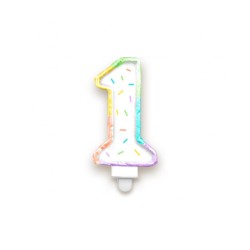 BOUGIE CHIFFRE 1 MULTICOLORE PASTEL 8 CM