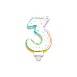 BOUGIE CHIFFRE 3 MULTICOLORE PASTEL 8 CM