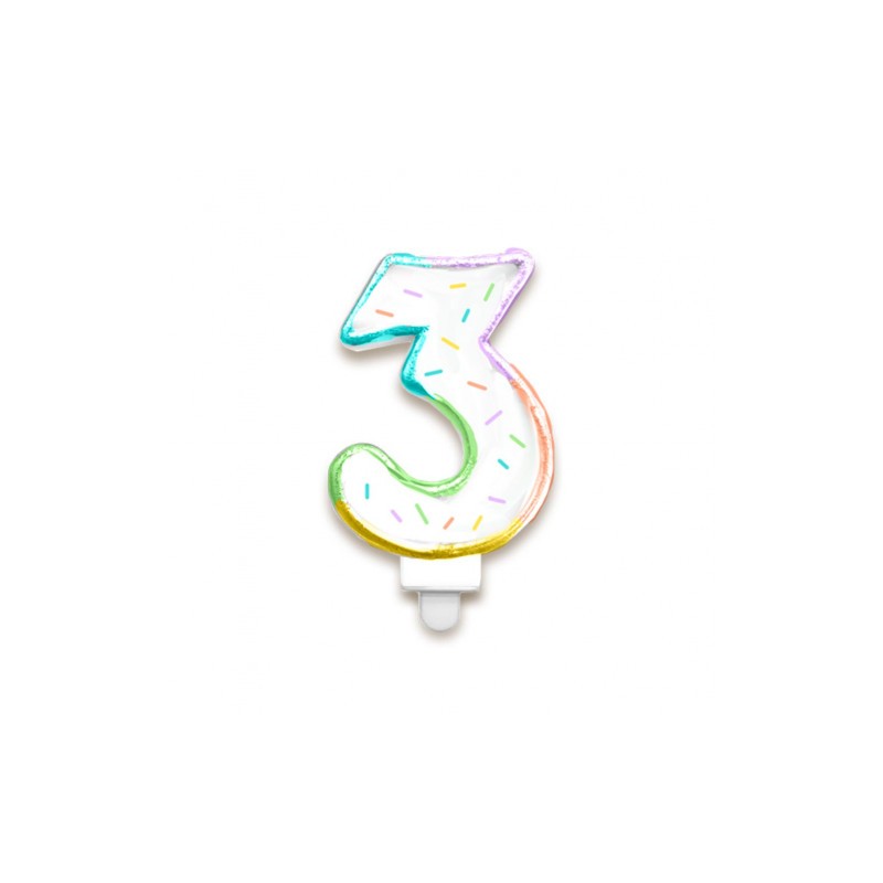 BOUGIE CHIFFRE 3 MULTICOLORE PASTEL 8 CM