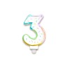 BOUGIE CHIFFRE 3 MULTICOLORE PASTEL 8 CM