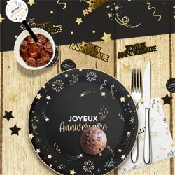 TRIO DE CONFETTIS NOIR ET OR JOYEUX ANNIVERSAIRE 