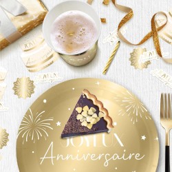 TRIO DE CONFETTIS BLANC ET OR JOYEUX ANNIVERSAIRE 