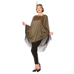 DEGUISEMENT PONCHO CHARLESTON NOIR ET OR MOTIFS ARTDECO A FRANGE TAILLE UNIQUE