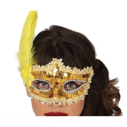 DEMI MASQUE LOUP OR STRASS AVEC PLUME