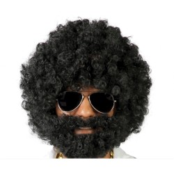 PERRUQUE AFRO AVEC BARBE NOIRE 
