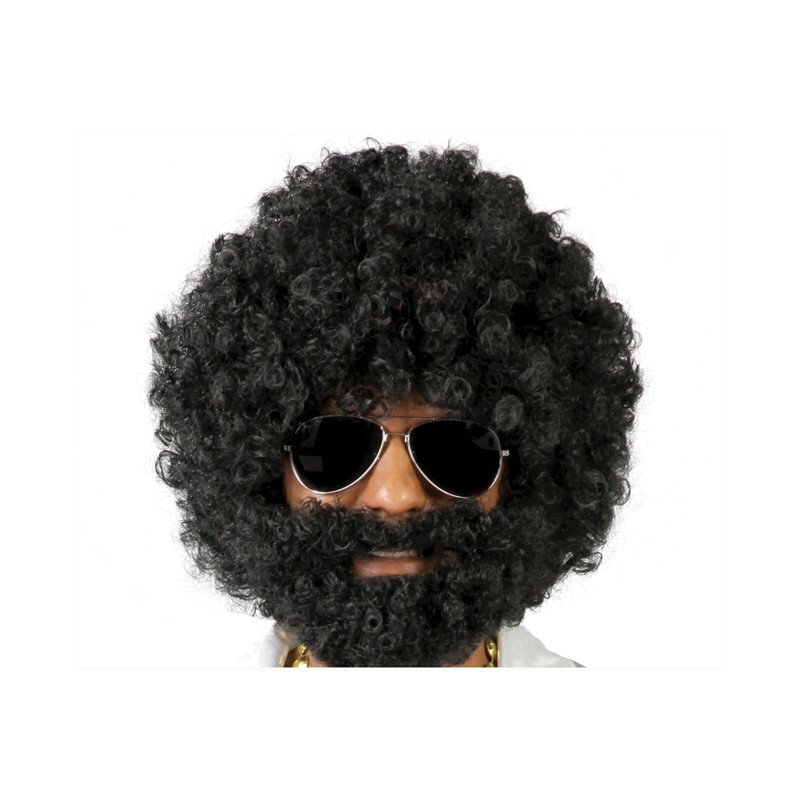PERRUQUE AFRO AVEC BARBE NOIRE 