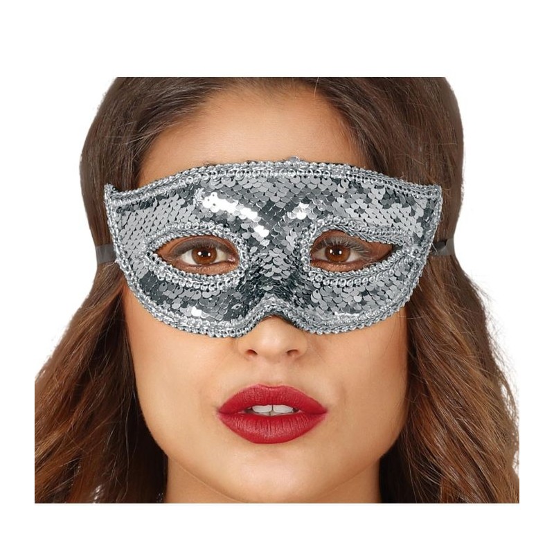 MASQUE LOUP SEQUINS ARGENT POUR CARNAVAL