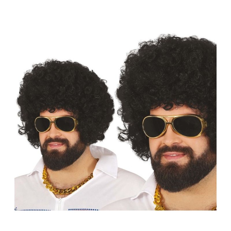 PERRUQUE ROCK KING CHEVEUX BOUCLES NOIRS