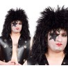 PERRUQUE PUNK ROCK NOIRE CHEVEUX LONGS ONDULES COURTS SUR LE HAUT