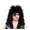 PERRUQUE PUNK ROCK NOIRE CHEVEUX LONGS ONDULES COURTS SUR LE HAUT