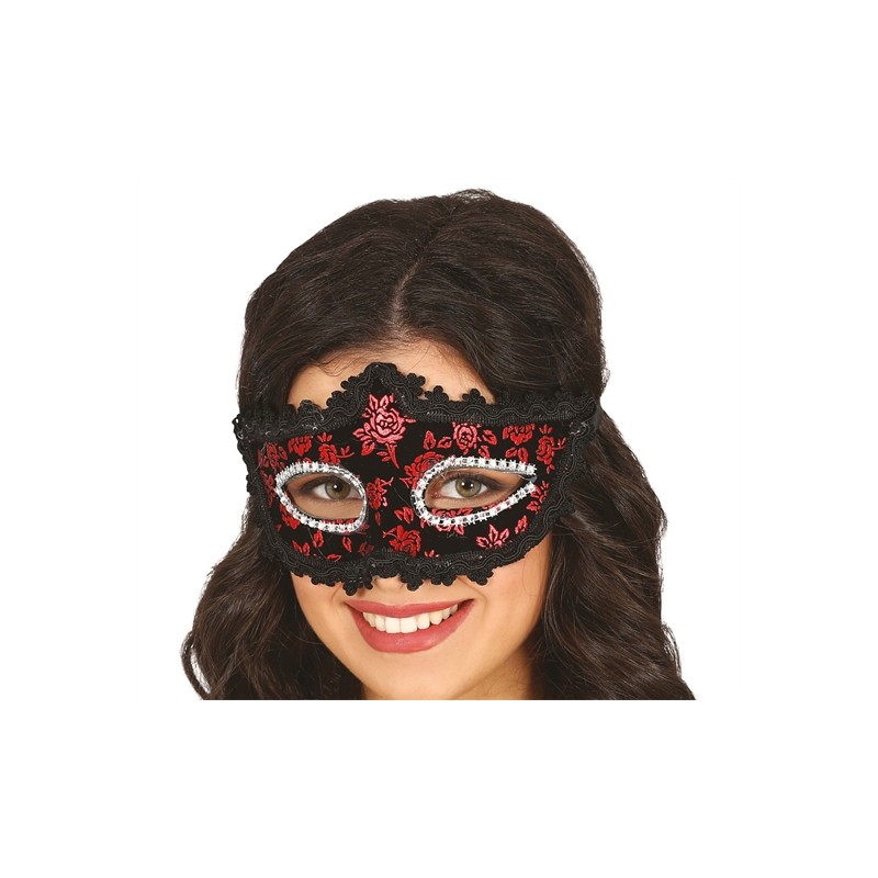 DEMI MASQUE LOUP NOIR ET ROUGE 
