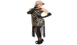 DEGUISEMENT ROBE CHARLESTONNE NOIR ET OR A SEQUIN LUXE TAILLE XXL 