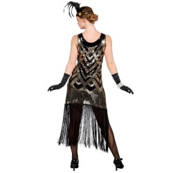 DEGUISEMENT ROBE CHARLESTONNE NOIR ET OR A SEQUIN LUXE TAILLE L-XL 