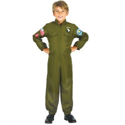 DEGUISEMENT PILOTE DE CHASSE COMBINAISON VERT KAKI TAILLE S (4-6 ANS )