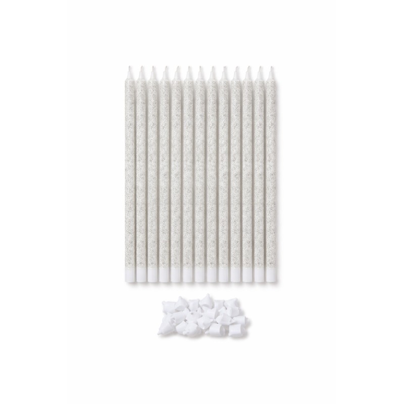 16 BOUGIES BLANCHE GLITTER ARGENT 14.5 CM 