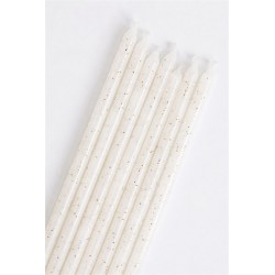 16 BOUGIES BLANCHE GLITTER OR 14.5 CM 