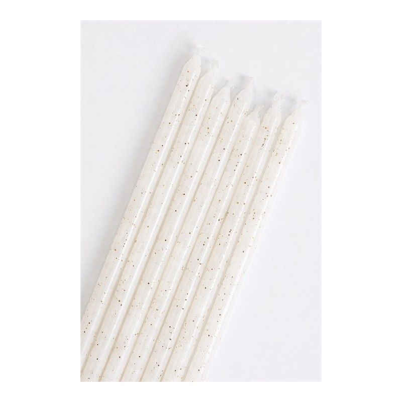 16 BOUGIES BLANCHE GLITTER OR 14.5 CM 
