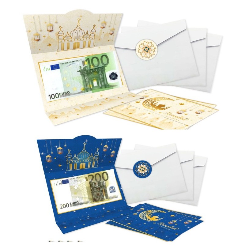 6 CARTES CADEAUX EID MUBARAK 22 X 9.5 CM AVEC L'ENVELOPPES ET STICKERS 