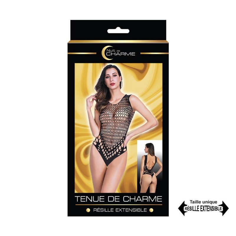 TENUE DE CHARME SEXY STELLA EN RESILLE EXTENSIBLE NOIR