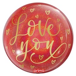 BALLON BULLE LOVE YOU COEURS OR PAILLETTES ROUGE 51 CM