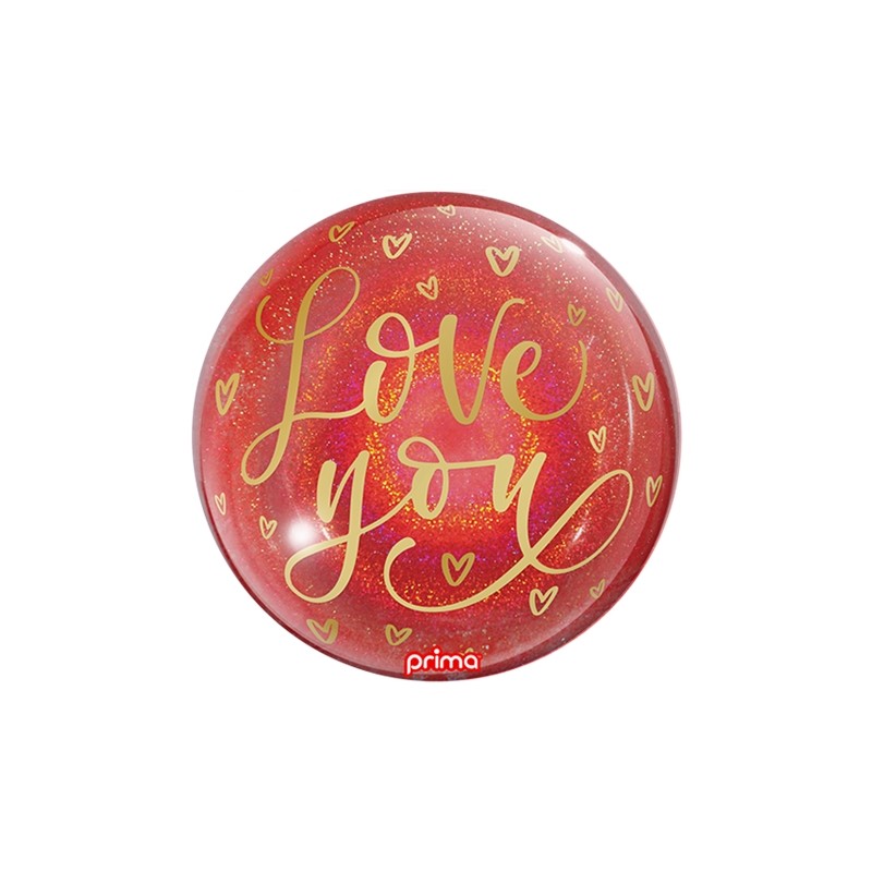 BALLON BULLE LOVE YOU COEURS OR PAILLETTES ROUGE 51 CM 