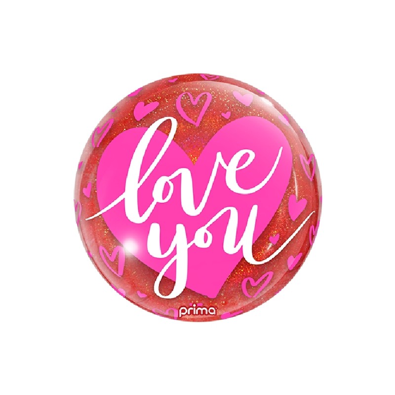 BALLON BULLE LOVE YOU BLANC COEURS ROSE PAILLETTES ROUGE 26 CM 