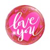 BALLON BULLE LOVE YOU BLANC COEURS ROSE PAILLETTES ROUGE 26 CM 