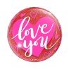 BALLON BULLE LOVE YOU BLANC COEURS ROSE PAILLETTES ROUGE 26 CM 