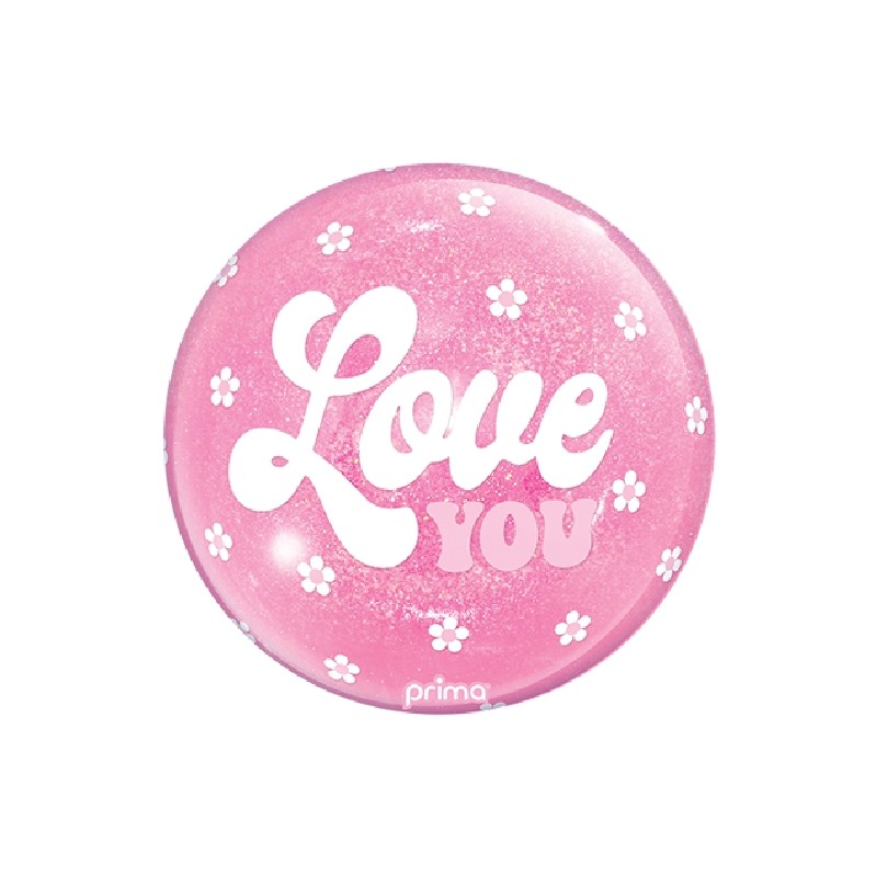BALLON BULLE LOVE YOU BLANC FLEURS BLANCHES PAILLETTES ROSE CLAIR 26 CM 