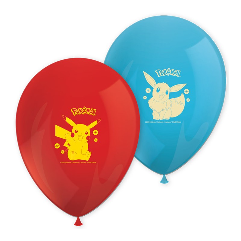 8 BALLONS LATEX BLEU ET ROUGE POKEMON PIKACHU